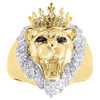 10K Yellow Gold Canary Round Diamond Lion Head King Crown Pinky Ring 0.35 Ct.