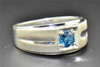 Blue Solitaire Diamond Wedding Band .925 Sterling Silver Round Cut Ring 0.50 Ct