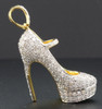 Diamond High Heel Shoe Pendant 3D Ladies 10K Yellow Gold 1.55 Ct. Charm 1.25"