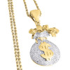 10K Yellow Gold Money Bag Dollar Logo Pendant Genuine Diamond Charm 1.35 Ct.