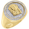 Diamond Pinky Ring Jesus Face 3D Medallion Mens Circle Top Pave Band 0.50 Ct.