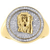 Diamond Pinky Ring Jesus Face 3D Medallion Mens Circle Top Pave Band 0.50 Ct.