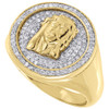 Diamond Pinky Ring Jesus Face 3D Medallion Mens Circle Top Pave Band 0.50 Ct.