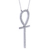 Diamond Cross Ankh Pendant 10K White Gold Statement Necklace Cable Chain 1/4 CT.