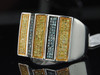 Blue & Yellow Diamond Pinky Ring Mens .925 Sterling Silver Statement Band .84 Ct