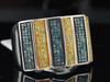 Blue & Yellow Diamond Pinky Ring Mens .925 Sterling Silver Statement Band .84 Ct