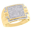 10K Yellow Gold Diamond Milgrain Step Square Cluster Mens Pinky Ring 0.55 CT.