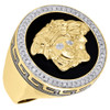 10K Yellow Gold Round Diamond & Onyx Medusa Pinky Ring Mens Pave Band 0.29 Ct.
