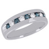 10K White Gold Channel Set Blue Diamond Wedding Band Mens Engagement Ring 1 Ct.