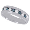 10K White Gold Channel Set Blue Diamond Wedding Band Mens Engagement Ring 1 Ct.