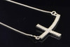 Diamond Sideway Cross Pendant .925 Sterling Silver .15 Ct Charm Necklace
