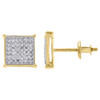 10K Yellow Gold Diamond Square Studs Pave Set 8.20mm 4 Prong Earrings 0.25 Ct.