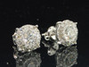 Mens Ladies 14K White Gold Solitaire Halo Round Cut Diamond Studs Earrings 2 Ct.