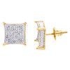 10K Yellow Gold Diamond 3D Kite Shape 4-Prong 10.50mm Earrings Pave Studs 1/2 CT