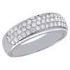 Mens 10K White Gold Round Diamond Domed Wedding Band Pave 3 Row Ring 6.75mm 1 Ct