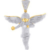 Diamond Mini 3D Angel Pendant 10K Yellow Gold Round Cut Wings Charm 4.15 Ct.