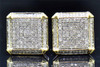 Mens Ladies 10K Yellow Gold Round Cut Diamond 3-D Square Studs Earrings 0.55 Ct.