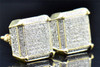 Mens Ladies 10K Yellow Gold Round Cut Diamond 3-D Square Studs Earrings 0.55 Ct.