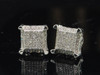 Diamond Square Earrings 10K White Gold Round Cut Pave 3D Studs 1/4 Tcw.