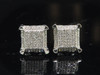 Diamond Square Earrings 10K White Gold Round Cut Pave 3D Studs 1/4 Tcw.