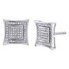 Diamond Square Kite Studs 10K White Gold Round Pave Fashion Earrings 0.29 Tcw.