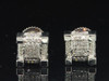 Diamond 3D Cube Earrings 10K White Gold Round Pave Square Studs 0.23 Tcw.