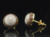 Red Diamond Earrings 10K Yellow Gold Round Pave Domed Circle Studs 0.90 Tcw.