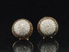 Red Diamond Earrings 10K Yellow Gold Round Pave Domed Circle Studs 0.90 Tcw.