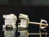 Diamond 3D Cube Studs Mens 10K Yellow Gold Round Pave Square Earrings 0.29 Tcw.