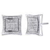 Diamond Square Kite Studs 10K White Gold Round Pave Fashion Earrings 0.42 Tcw.