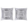 Diamond Square Kite Studs 10K White Gold Round Pave Fashion Earrings 0.42 Tcw.