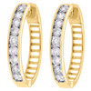 10k Yellow Gold Real Diamond One Row Channel Set 1.10" Huggie Hoop Earrings 2 CT