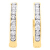 10k Yellow Gold Real Diamond One Row Channel Set 1.10" Huggie Hoop Earrings 2 CT