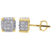 10K Yellow Gold Real Diamond Stud 7mm 3D Cube Square Mens Pave Earrings 0.33 Ct.