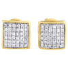 Diamond Square Domed Studs 10K Yellow Gold Round Pave Fashion Earrings 0.20 Tcw.