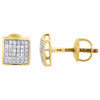 Diamond Square Domed Studs 10K Yellow Gold Round Pave Fashion Earrings 0.20 Tcw.