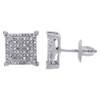 10K White Gold Genuine Diamond Stud 9.5mm Square 4 Prong Pave Earrings 0.25 Ct.