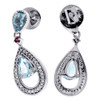 Diamond Teardrop Earrings Pear Created Blue Topaz White Gold Danglers 1.59 Tcw