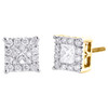 10K Yellow Gold Solitaire Princess Diamond 4 Prong Earring 7.25mm Studs 0.96 CT.