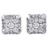 10K White Gold Real Diamond Square Halo Cluster 3D Studs 6.25mm Earrings 0.50 Ct