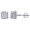 10K White Gold Real Diamond Square Halo Cluster 3D Studs 6.25mm Earrings 0.50 Ct