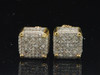 Diamond Earrings 10K Yellow Gold Mens Round Pave 3D Cube Square Studs 3/4 Tcw.