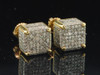 Diamond Earrings 10K Yellow Gold Mens Round Pave 3D Cube Square Studs 3/4 Tcw.