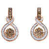 10K Rose Gold Brown Diamond Cluster Infinity Symbol Drop Earrings Dangle 1/2 CT.