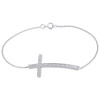 Ladies 10K White Gold White Diamond Sideways Cross Charm on Bracelet 0.29 Ct.
