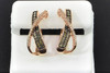 Brown Diamond Ribbon Huggie Earrings Round Cut 14K Rose Gold 0.50 CT