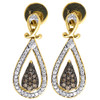 Brown Diamond Teardrop Earrings 10K Yellow Gold Round Ladies Danglers 1/4 tcw.