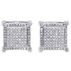 10K White Gold Real Diamond Double Square Frame 9.5mm Earrings Pave Studs 1/2 CT
