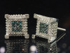 Blue Diamond Earrings 10K White Gold Round Pave Square 3D Cube Studs 0.80 Tcw.