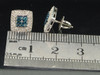 Blue Diamond Studs 10K White Gold Round Cut Pave Square Earrings 0.36 Tcw.